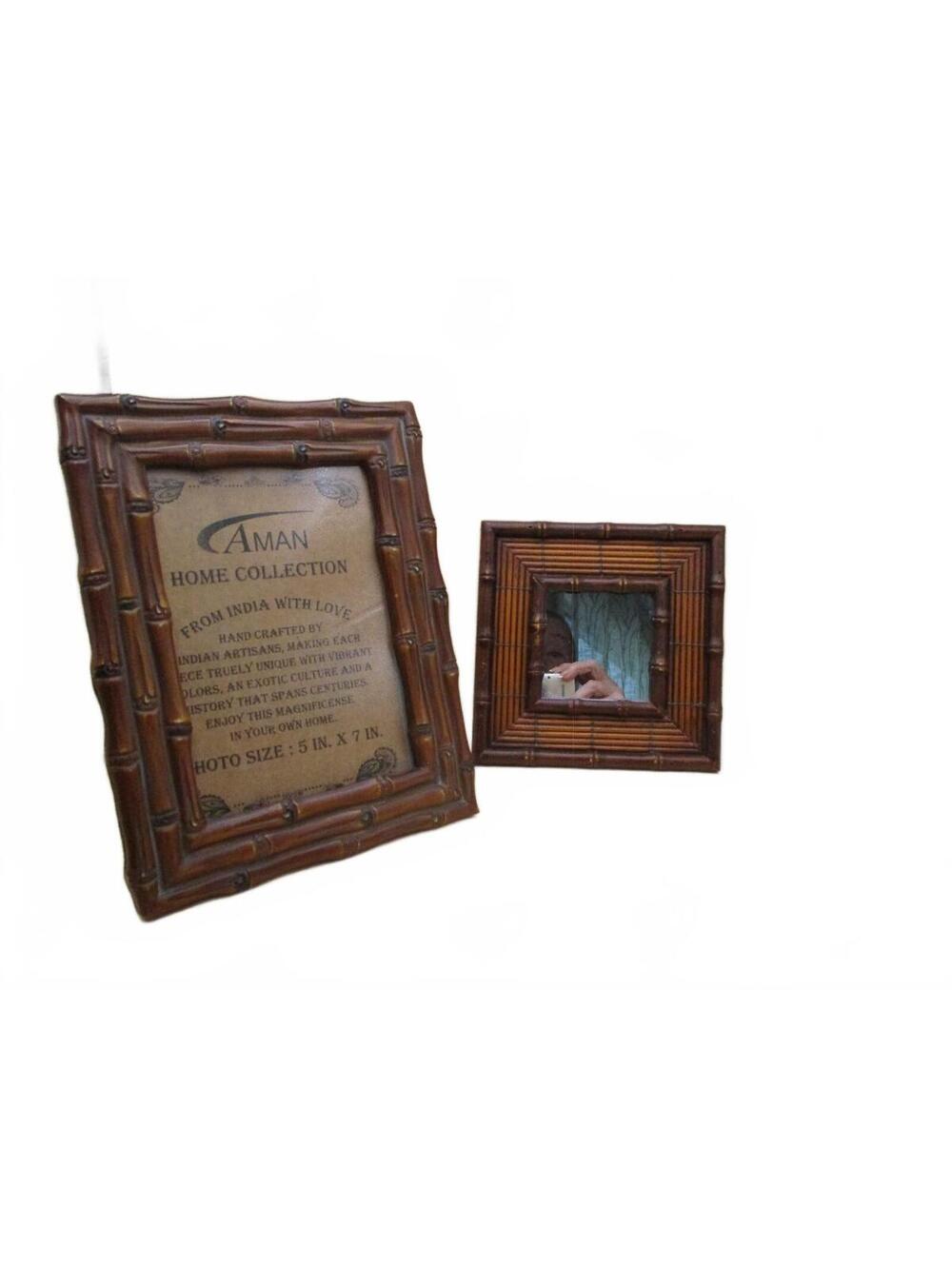 Pair Vintage Faux Bamboo Photo Frames Aman Home Collection Mirror Set